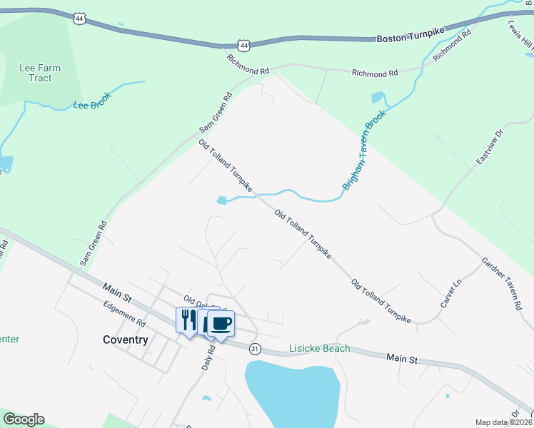 map of restaurants, bars, coffee shops, grocery stores, and more near 420 Old Tolland Turnpike in Coventry