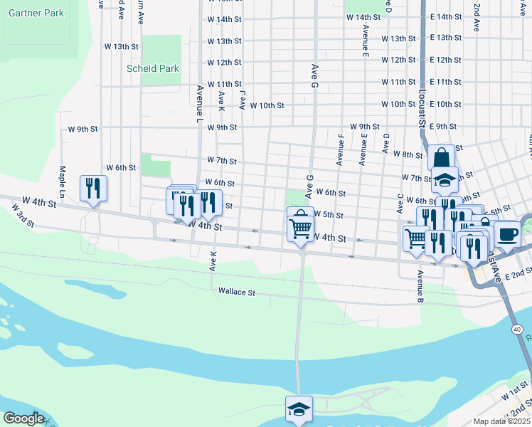 map of restaurants, bars, coffee shops, grocery stores, and more near 902 West 4th Street in Sterling