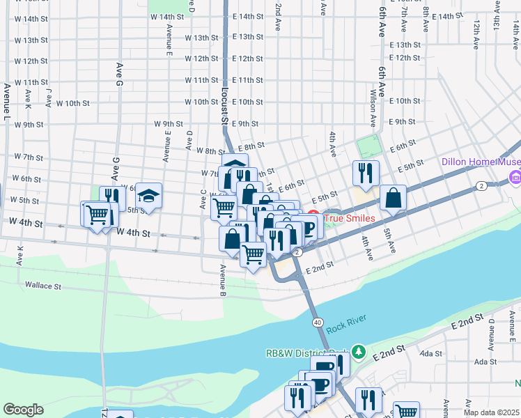 map of restaurants, bars, coffee shops, grocery stores, and more near 506 Locust Street in Sterling