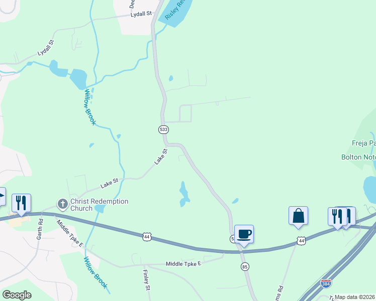 map of restaurants, bars, coffee shops, grocery stores, and more near 102 State Highway 533 in Bolton