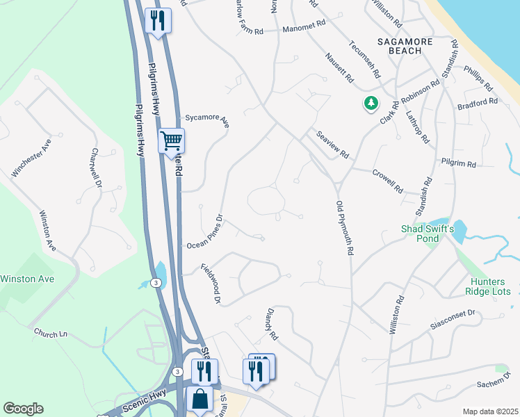 map of restaurants, bars, coffee shops, grocery stores, and more near 32 Noreast Drive in Bourne