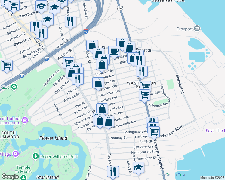 map of restaurants, bars, coffee shops, grocery stores, and more near 362 New York Avenue in Providence