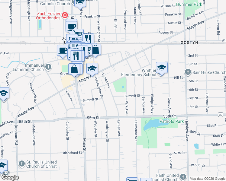 map of restaurants, bars, coffee shops, grocery stores, and more near 812 Summit Street in Downers Grove