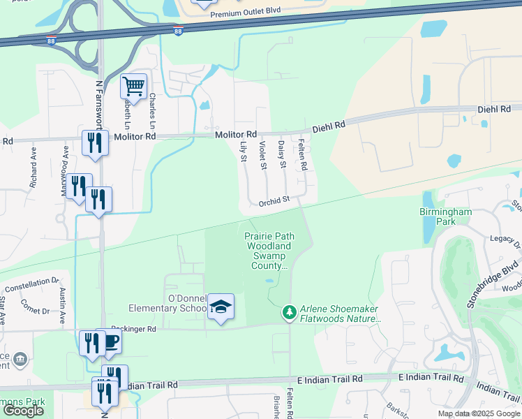 map of restaurants, bars, coffee shops, grocery stores, and more near 1705 Orchid Street in Aurora