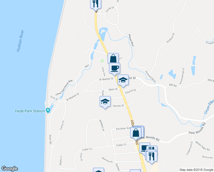 map of restaurants, bars, coffee shops, grocery stores, and more near 17 Main Street in Hyde Park