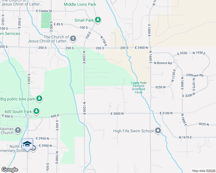 map of restaurants, bars, coffee shops, grocery stores, and more near 1325 East 3250 North in North Logan