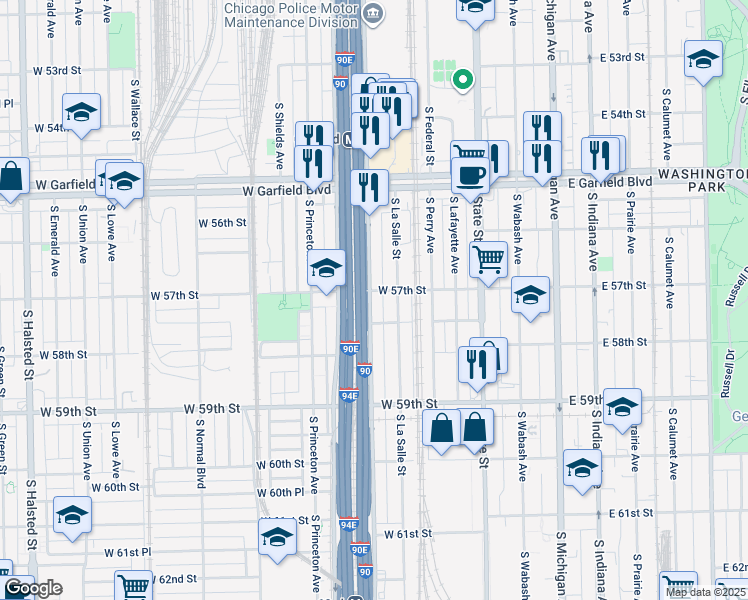 map of restaurants, bars, coffee shops, grocery stores, and more near 5707 South Wentworth Avenue in Chicago