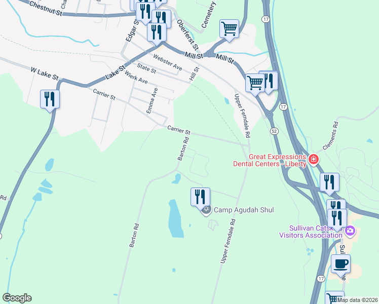 map of restaurants, bars, coffee shops, grocery stores, and more near 74 Liberty Commons Way in Liberty