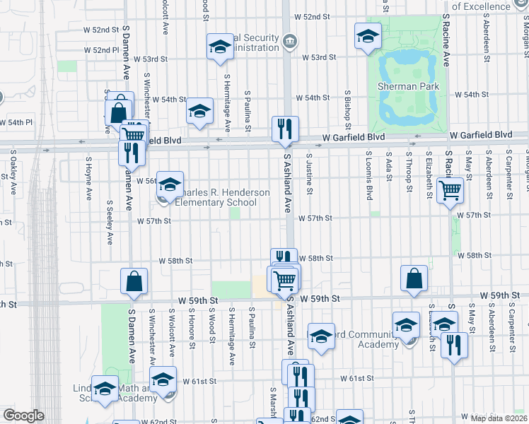 map of restaurants, bars, coffee shops, grocery stores, and more near in Chicago