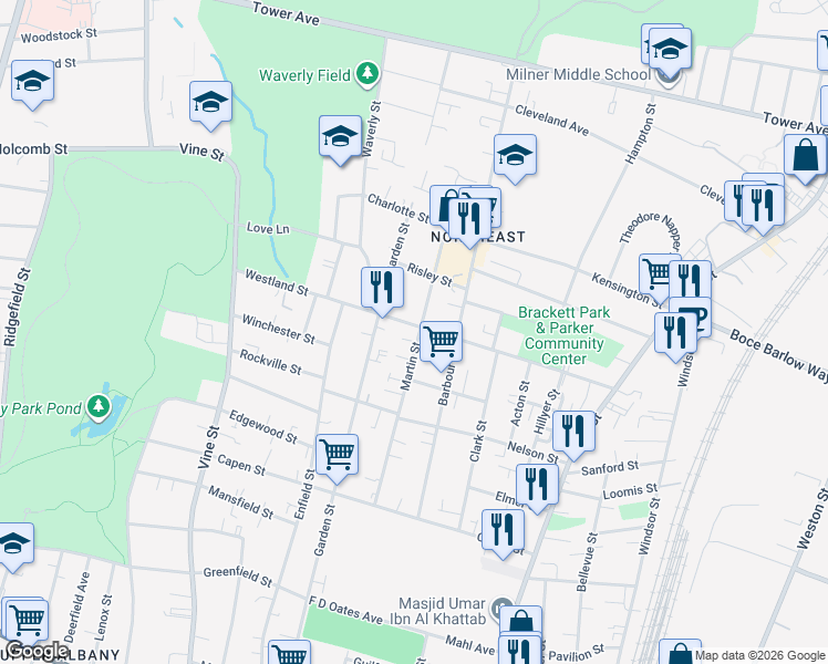 map of restaurants, bars, coffee shops, grocery stores, and more near in Hartford