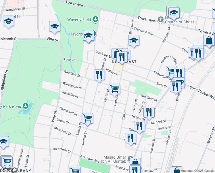 map of restaurants, bars, coffee shops, grocery stores, and more near in Hartford