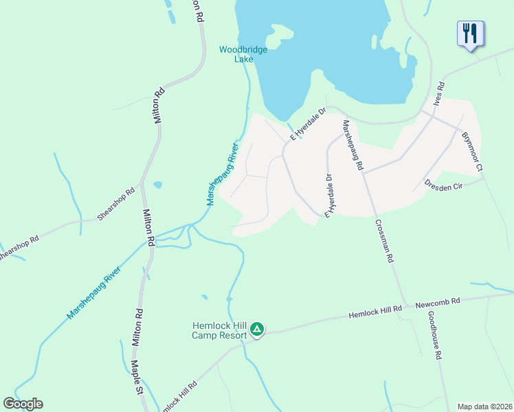 map of restaurants, bars, coffee shops, grocery stores, and more near 46 Paxton Court in Goshen