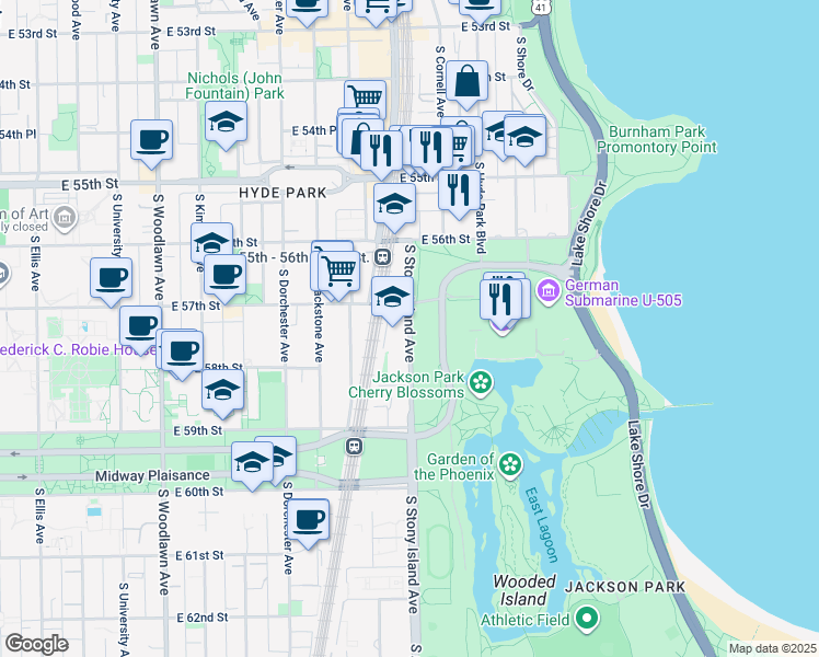 map of restaurants, bars, coffee shops, grocery stores, and more near in Chicago