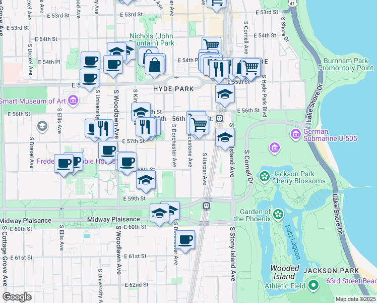 map of restaurants, bars, coffee shops, grocery stores, and more near in Chicago