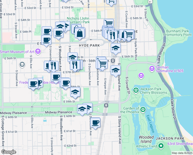 map of restaurants, bars, coffee shops, grocery stores, and more near in Chicago