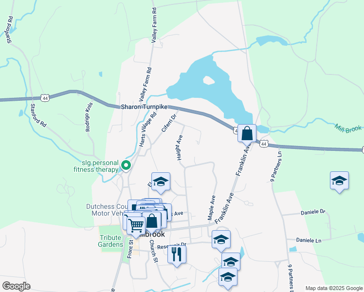 map of restaurants, bars, coffee shops, grocery stores, and more near 32 Haight Avenue in Millbrook