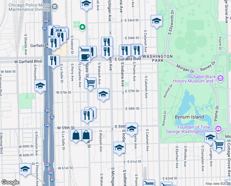 map of restaurants, bars, coffee shops, grocery stores, and more near 5646 South Michigan Avenue in Chicago