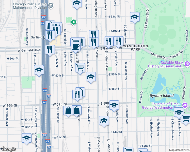 map of restaurants, bars, coffee shops, grocery stores, and more near 5646 South Michigan Avenue in Chicago
