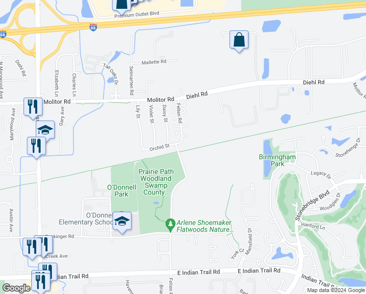 map of restaurants, bars, coffee shops, grocery stores, and more near 1685 Felten Road in Aurora