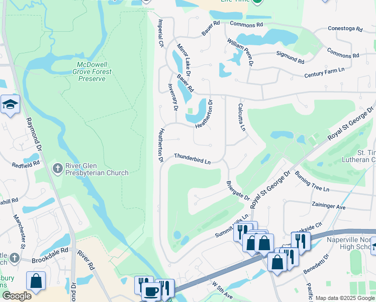 map of restaurants, bars, coffee shops, grocery stores, and more near 1325 Ferncroft Court in Naperville
