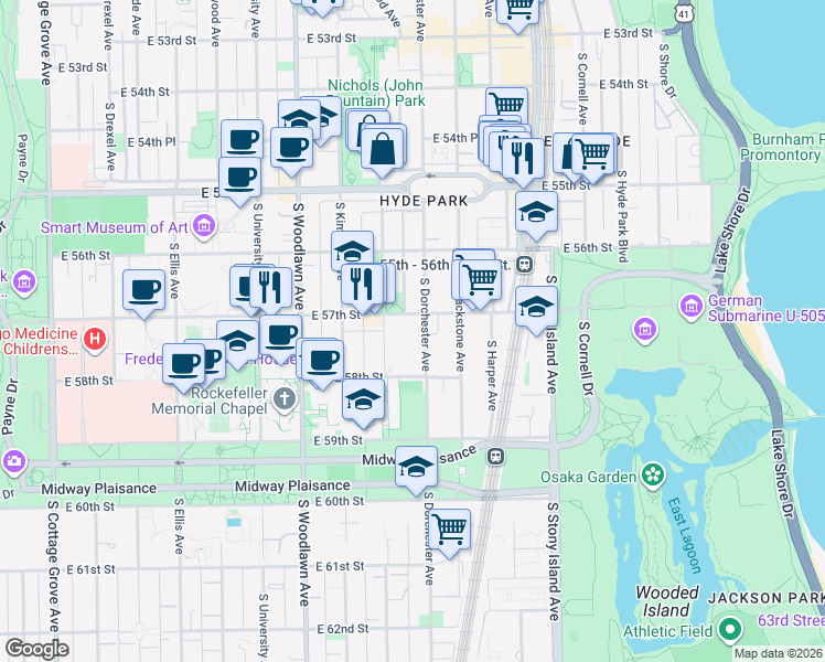 map of restaurants, bars, coffee shops, grocery stores, and more near in Chicago