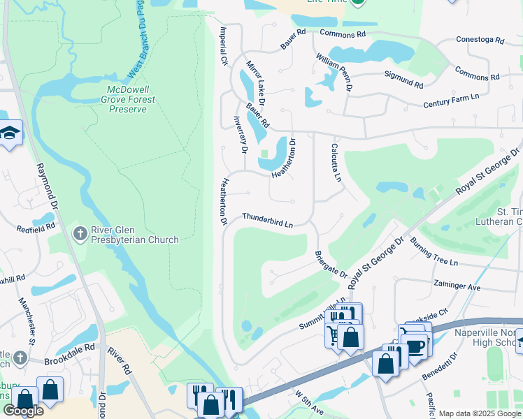 map of restaurants, bars, coffee shops, grocery stores, and more near 1325 Ferncroft Court in Naperville