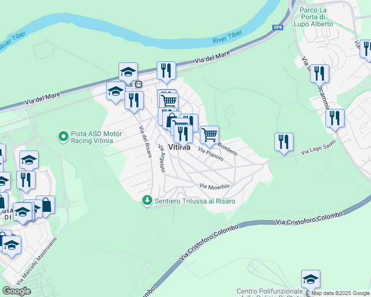 map of restaurants, bars, coffee shops, grocery stores, and more near 18 Via Casola Valsenio in Vitinia