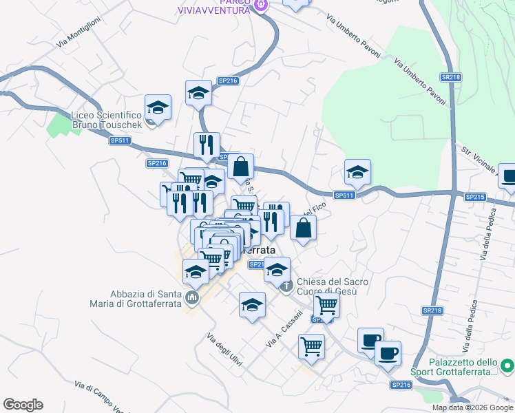 map of restaurants, bars, coffee shops, grocery stores, and more near 9 Via San Bartolomeo in Grottaferrata