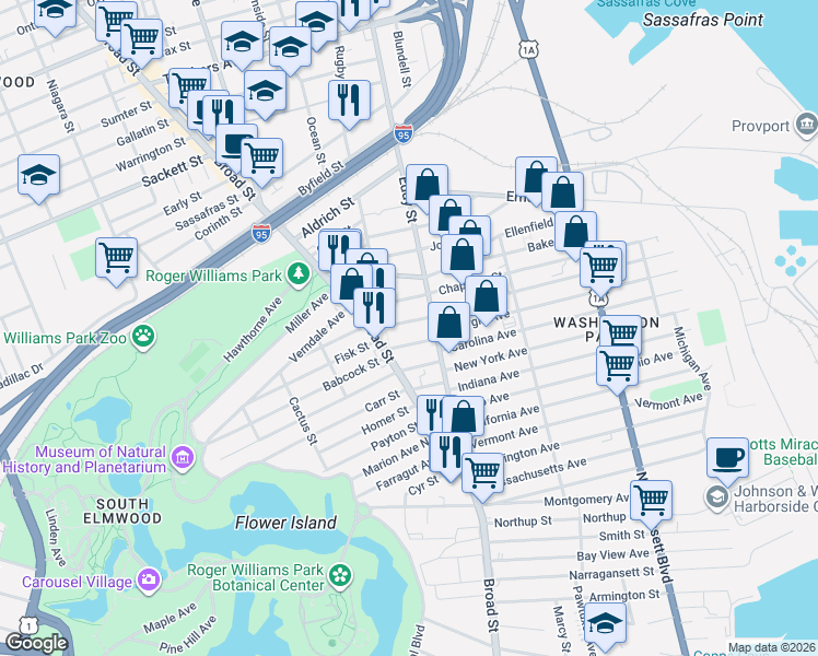 map of restaurants, bars, coffee shops, grocery stores, and more near 23 Jillson Street in Providence