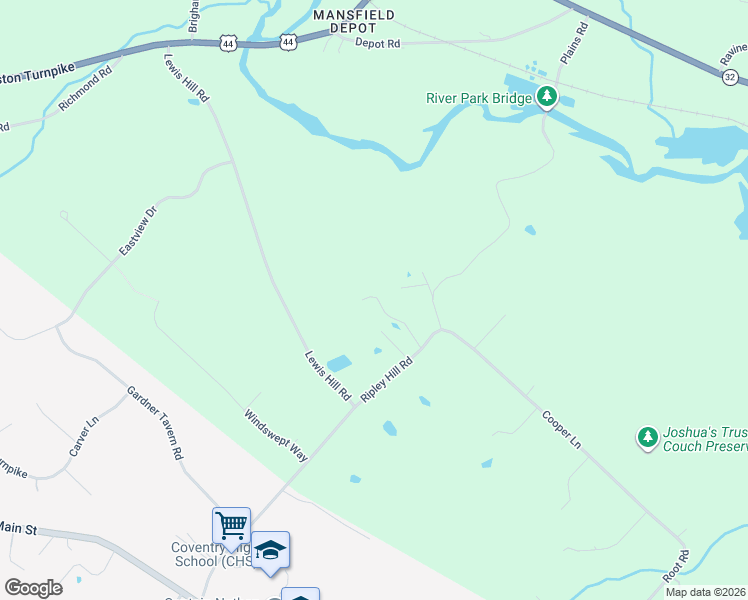 map of restaurants, bars, coffee shops, grocery stores, and more near 425 Ripley Hill Road in Coventry