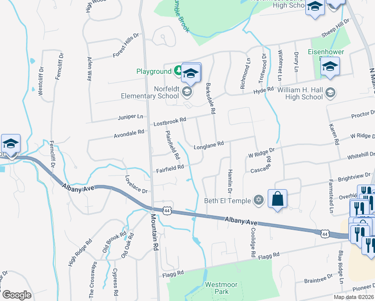 map of restaurants, bars, coffee shops, grocery stores, and more near 21 Longlane Road in West Hartford