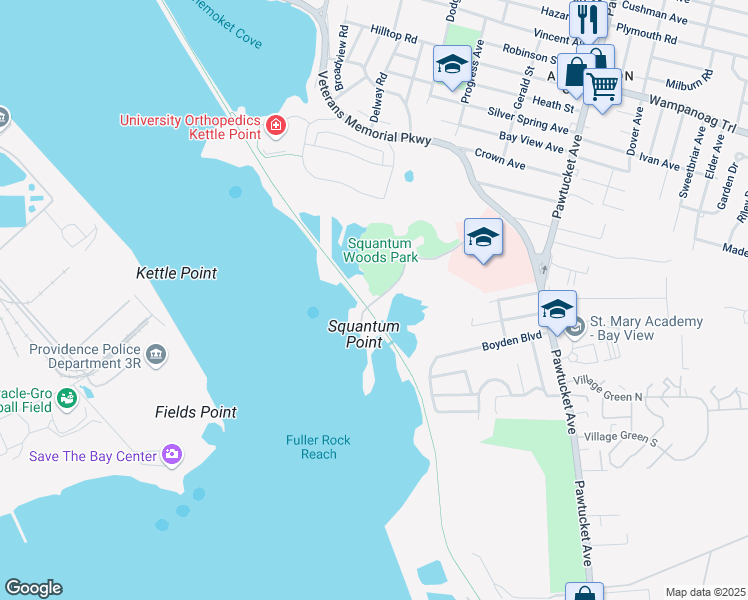 map of restaurants, bars, coffee shops, grocery stores, and more near East Bay Bicycle Path in RIVERSIDE