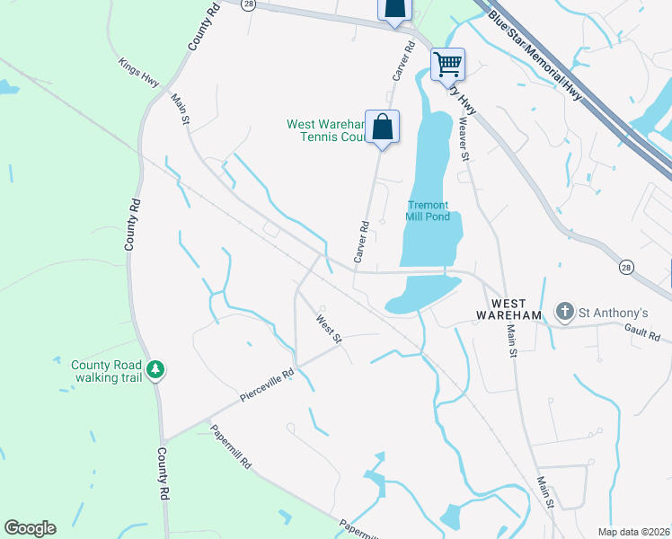 map of restaurants, bars, coffee shops, grocery stores, and more near 1089 Main Street in Wareham