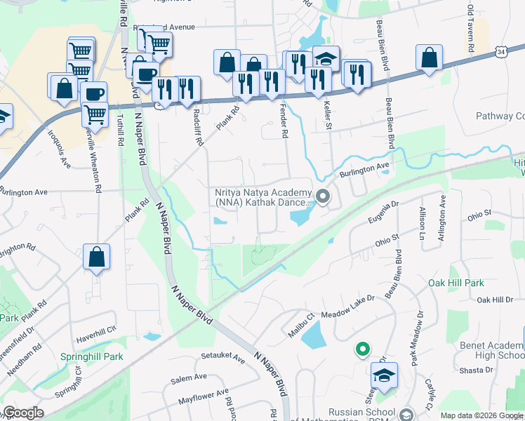 map of restaurants, bars, coffee shops, grocery stores, and more near 5175 Burnham Street in Lisle