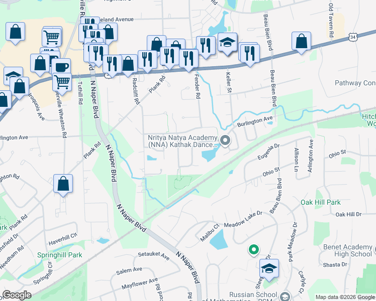 map of restaurants, bars, coffee shops, grocery stores, and more near 3064 Handley Drive in Lisle