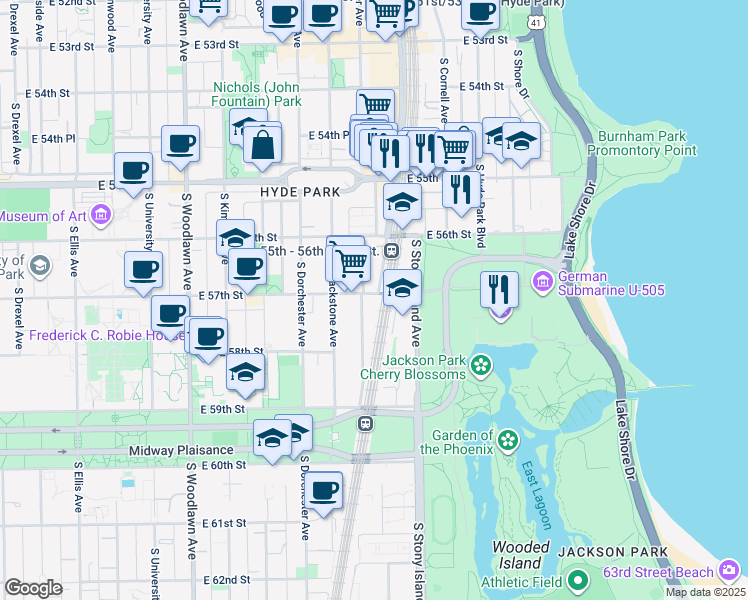 map of restaurants, bars, coffee shops, grocery stores, and more near in Chicago