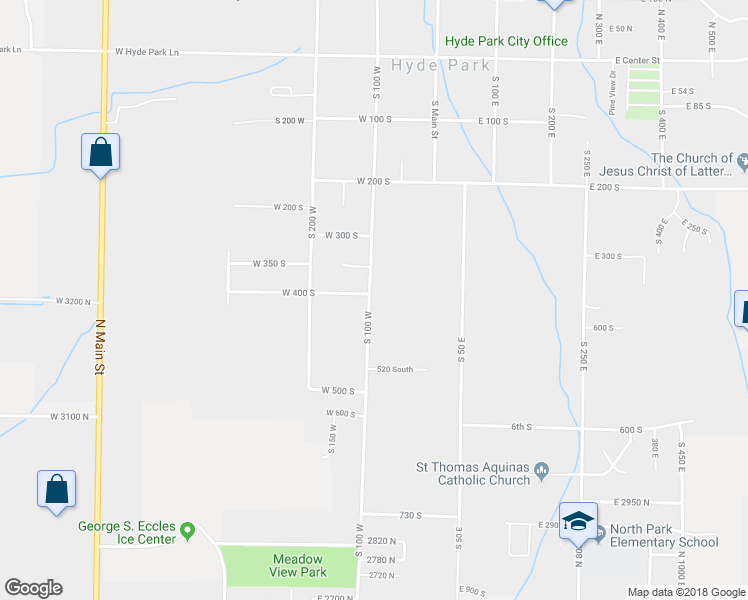 map of restaurants, bars, coffee shops, grocery stores, and more near 420 South 100 West in Hyde Park
