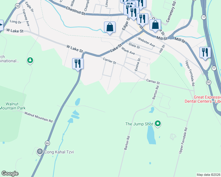 map of restaurants, bars, coffee shops, grocery stores, and more near 33 Albion Street in Liberty