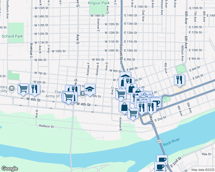 map of restaurants, bars, coffee shops, grocery stores, and more near 402 West 6th Street in Sterling