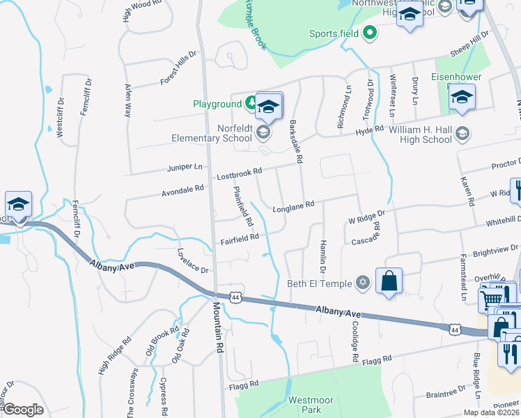 map of restaurants, bars, coffee shops, grocery stores, and more near 21 Longlane Road in West Hartford