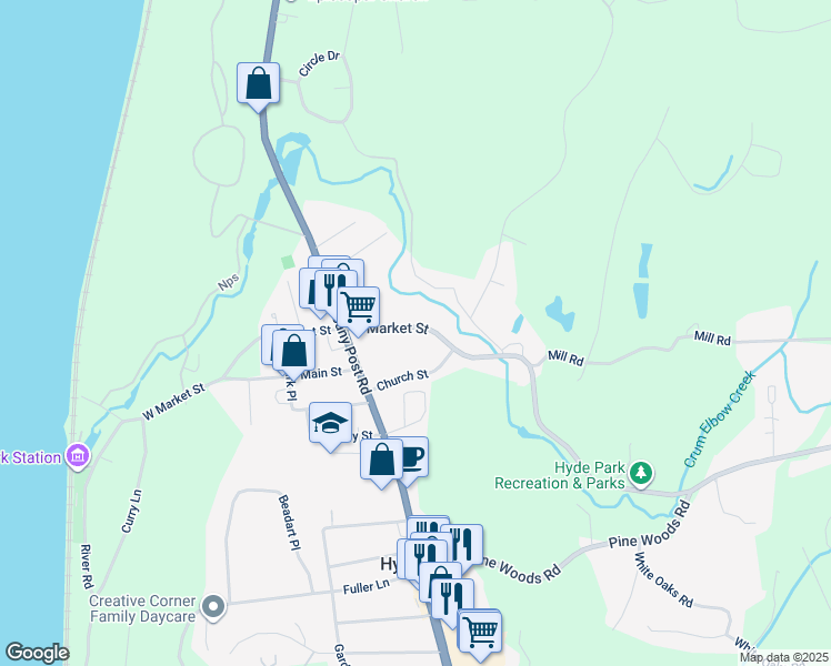 map of restaurants, bars, coffee shops, grocery stores, and more near 26 East Market Street in Hyde Park