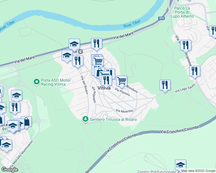 map of restaurants, bars, coffee shops, grocery stores, and more near 18 Via Casola Valsenio in Vitinia