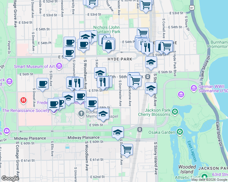 map of restaurants, bars, coffee shops, grocery stores, and more near in Chicago