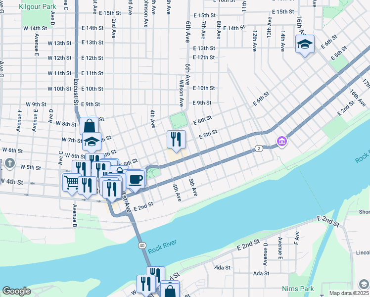 map of restaurants, bars, coffee shops, grocery stores, and more near 412 5th Avenue in Sterling