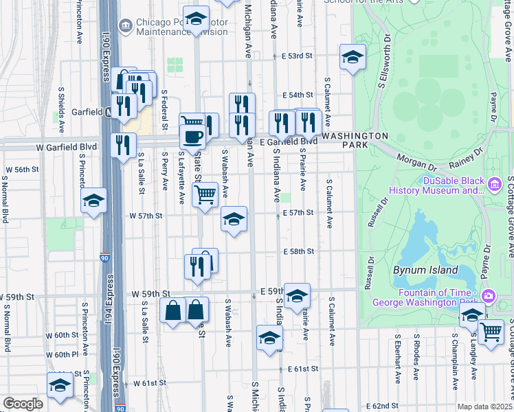map of restaurants, bars, coffee shops, grocery stores, and more near 5646 South Michigan Avenue in Chicago