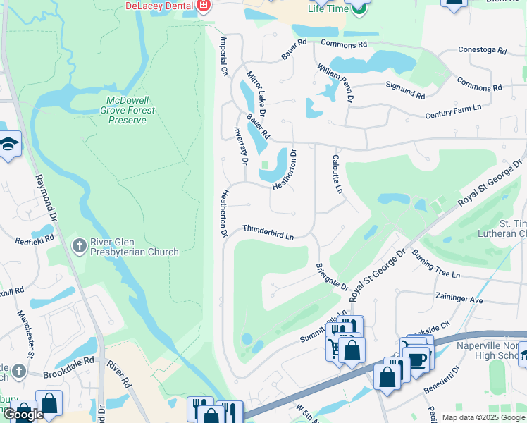 map of restaurants, bars, coffee shops, grocery stores, and more near 1325 Ferncroft Court in Naperville