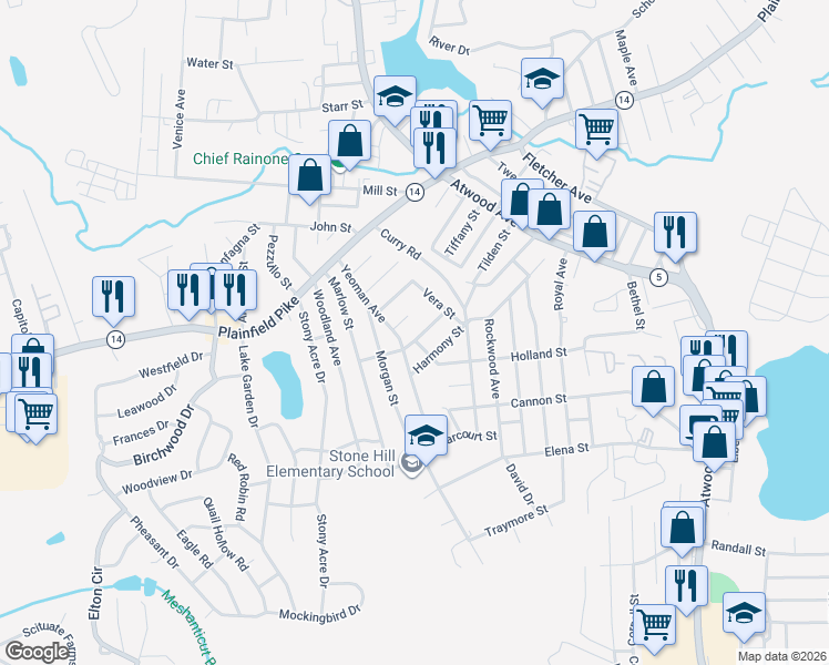 map of restaurants, bars, coffee shops, grocery stores, and more near 20 Farwell Street in Cranston