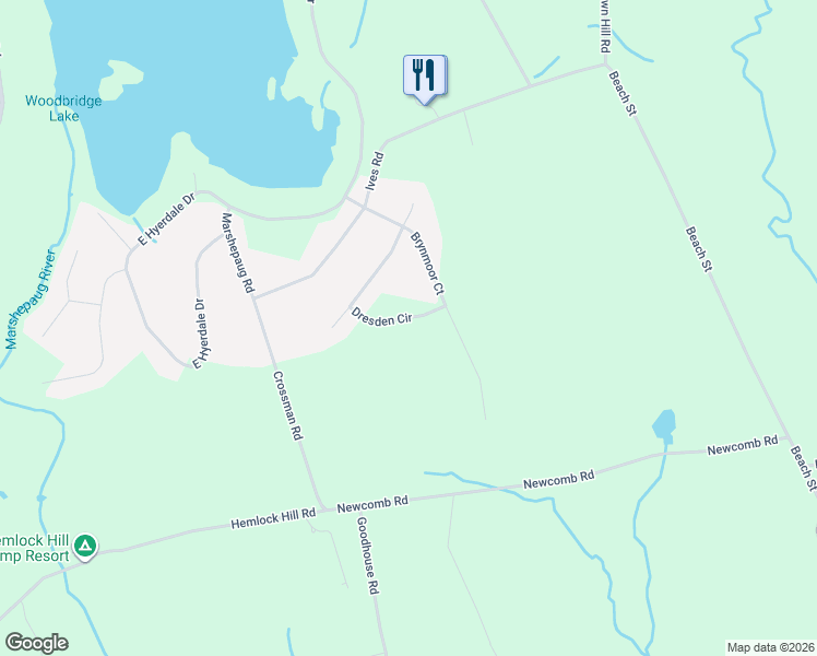 map of restaurants, bars, coffee shops, grocery stores, and more near 76 Dresden Circle in Goshen