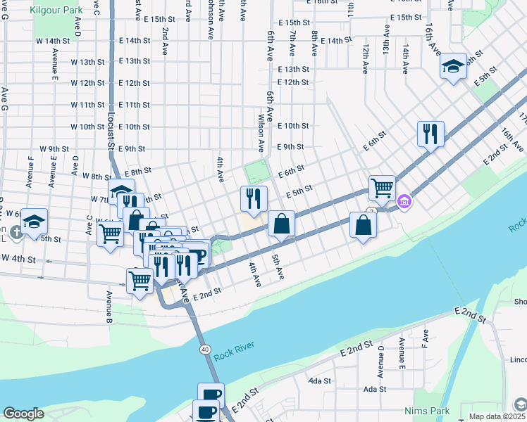 map of restaurants, bars, coffee shops, grocery stores, and more near 412 5th Avenue in Sterling