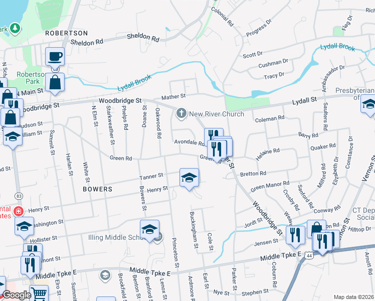 map of restaurants, bars, coffee shops, grocery stores, and more near 3 Robin Road in Manchester